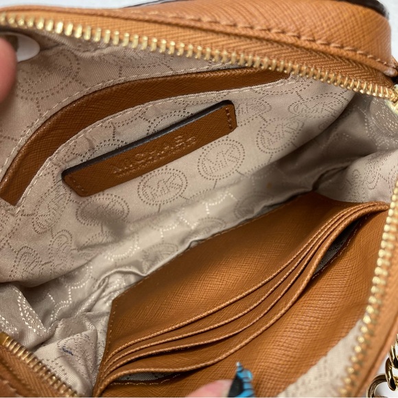 Michael Kors Acorn Tan Camel & Gold Crossgrain Saffiano Leather Mini Crossbody - Picture 13 of 16
